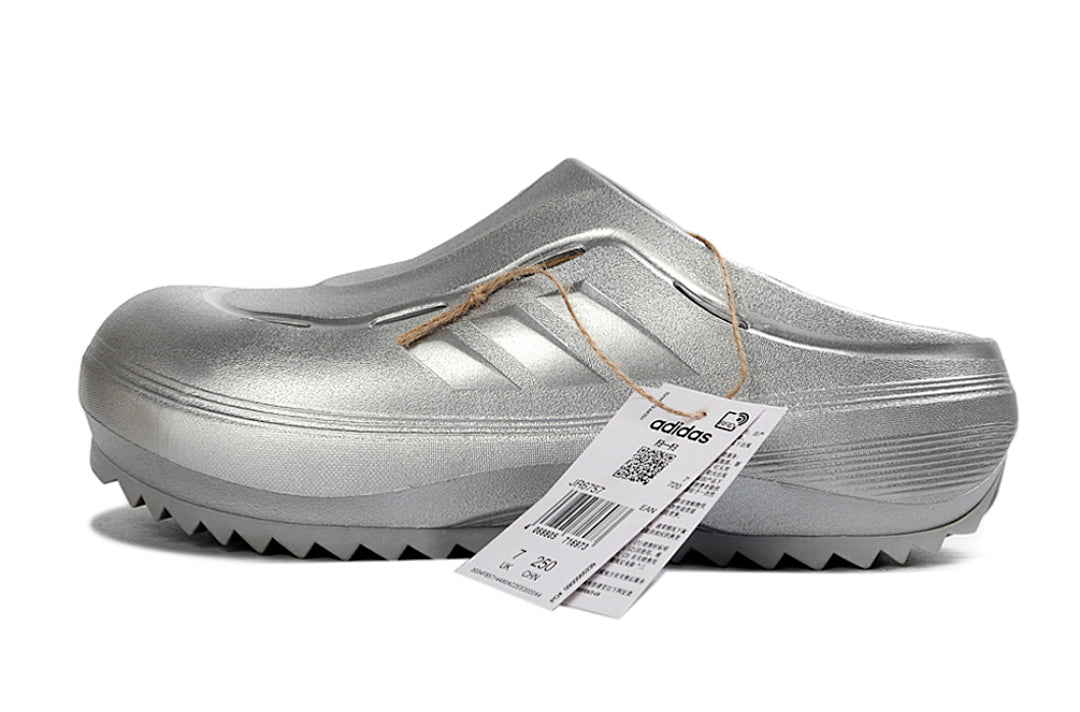 Adidas Adilette Platform Clogs Silver Metallic Slip-On Recovery Shoes JH9855
