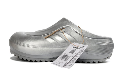 Adidas Adilette Platform Clogs Silver Metallic Slip-On Recovery Shoes JH9855