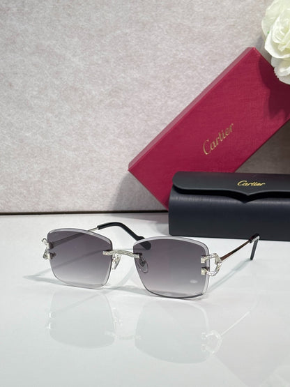 Cartier Gold-Tone Rimless Eyeglasses with Clear Lenses & Crystal-Embellished C-Logo Temples