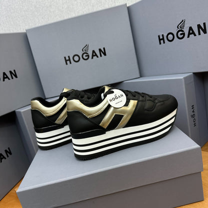 Black Gold Patchwork Platform Sneakers Women White Striped Wedge Height Up Casual Shoes