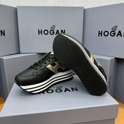 Black Gold Patchwork Platform Sneakers Women White Striped Wedge Height Up Casual Shoes