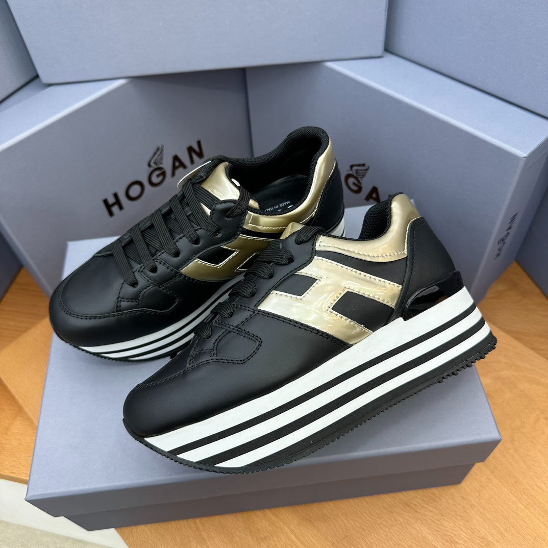 Black Gold Patchwork Platform Sneakers Women White Striped Wedge Height Up Casual Shoes