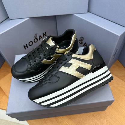 Black Gold Patchwork Platform Sneakers Women White Striped Wedge Height Up Casual Shoes