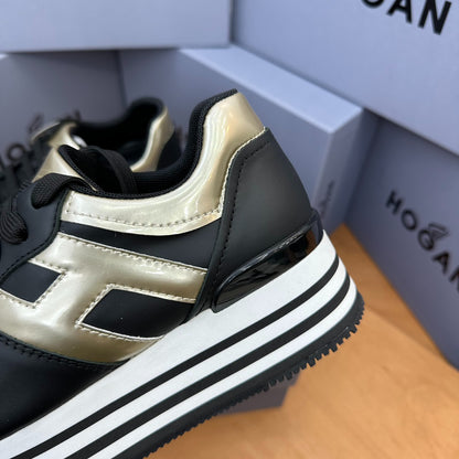 Black Gold Patchwork Platform Sneakers Women White Striped Wedge Height Up Casual Shoes