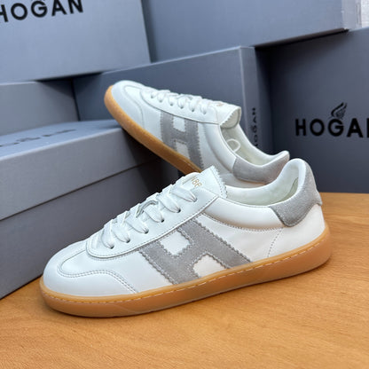 HOGAN White & Grey Suede Gum Sole Retro Casual Sneakers