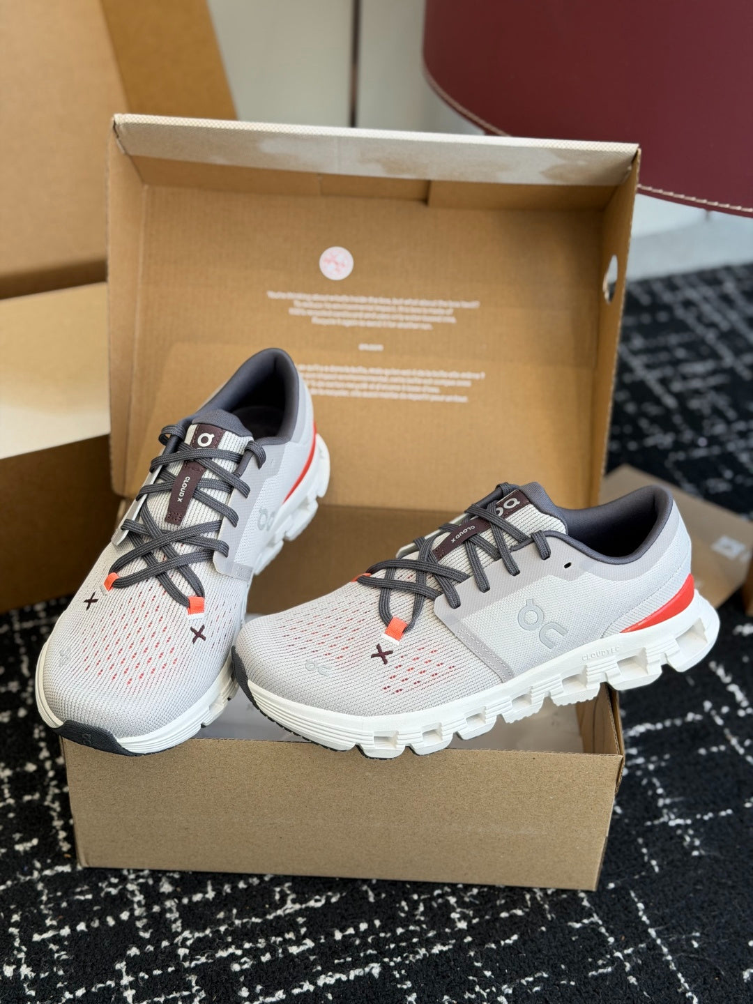 On Cloud X Light Grey Orange Mesh Cross Training Jogging Sneakers