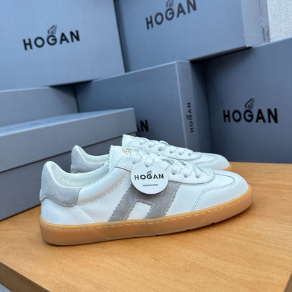 HOGAN White & Grey Suede Gum Sole Retro Casual Sneakers