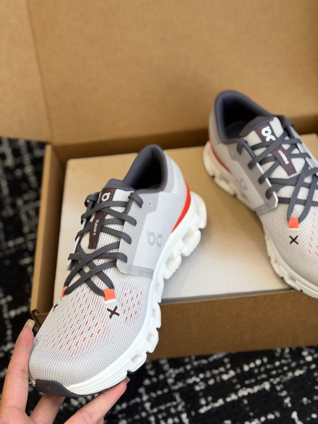 On Cloud X Light Grey Orange Mesh Cross Training Jogging Sneakers