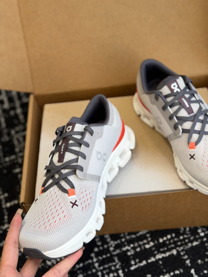 On Cloud X Light Grey Orange Mesh Cross Training Jogging Sneakers