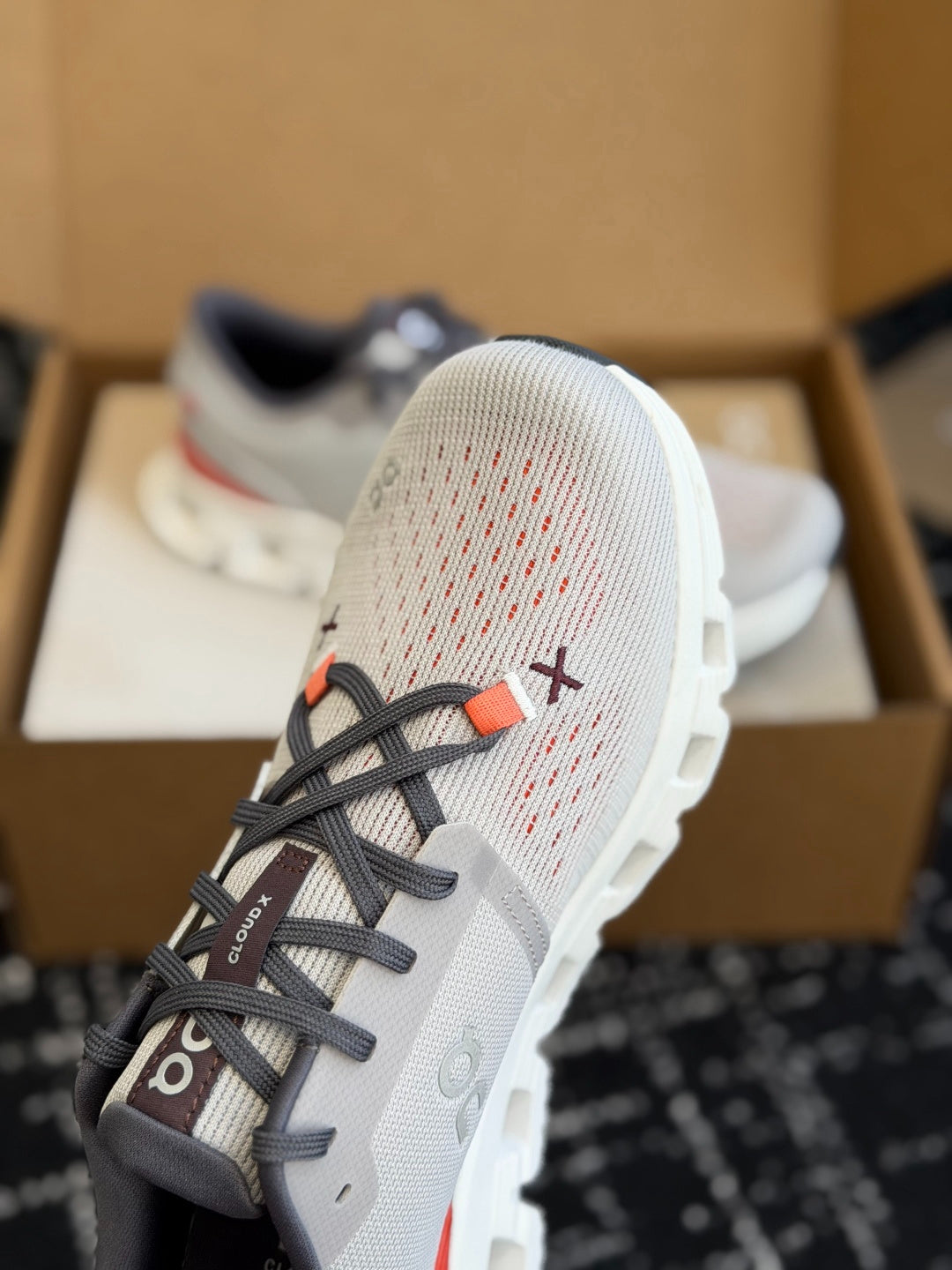 On Cloud X Light Grey Orange Mesh Cross Training Jogging Sneakers
