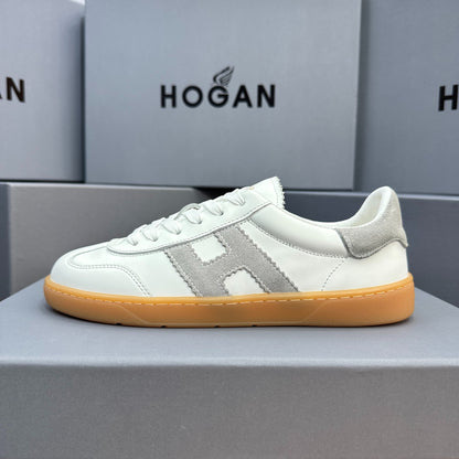 HOGAN White & Grey Suede Gum Sole Retro Casual Sneakers
