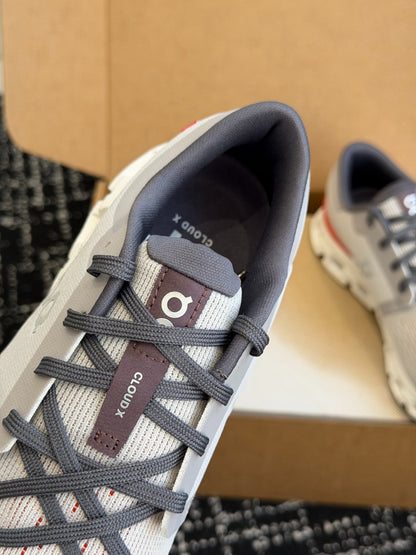 On Cloud X Light Grey Orange Mesh Cross Training Jogging Sneakers