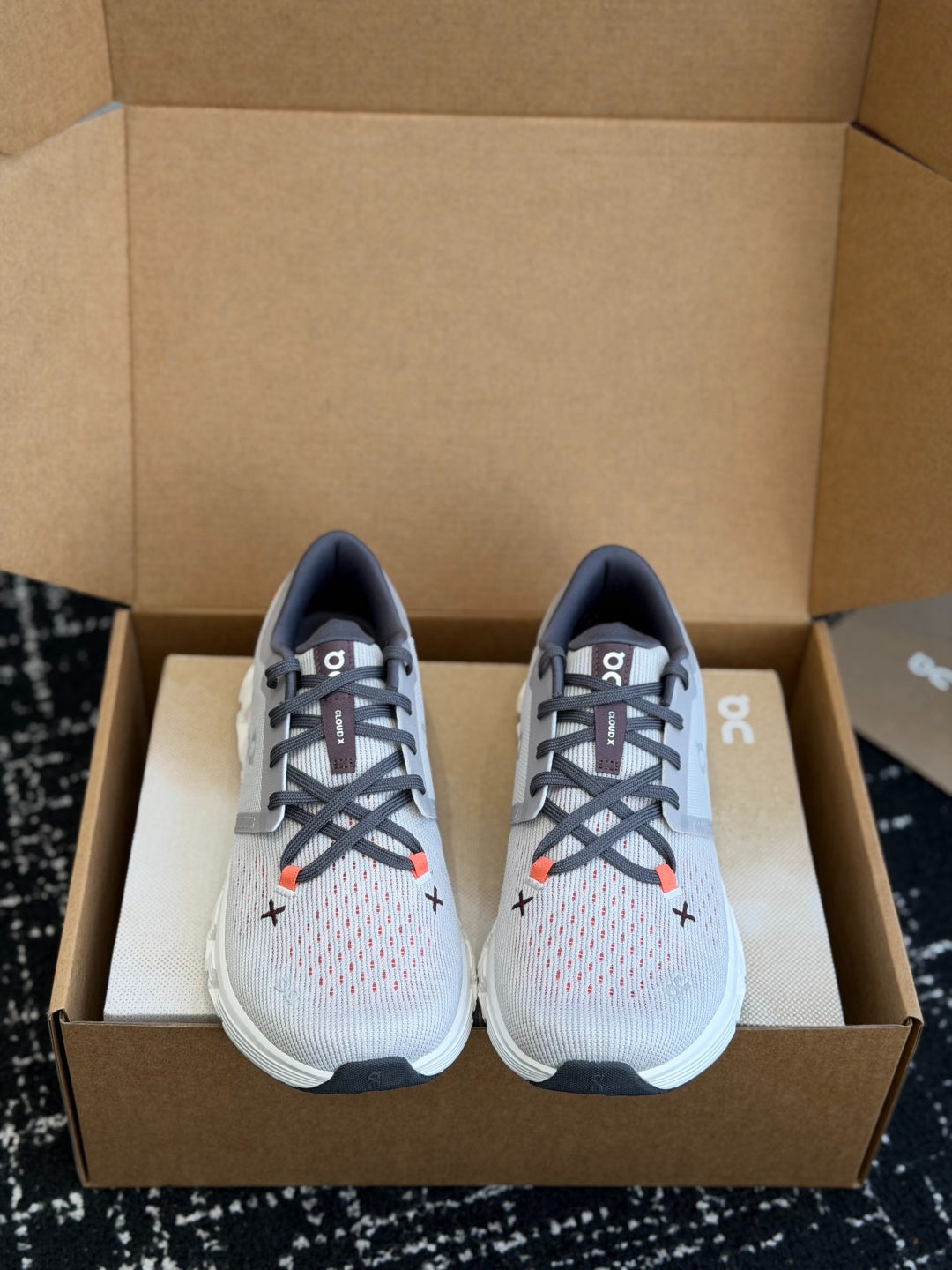 On Cloud X Light Grey Orange Mesh Cross Training Jogging Sneakers
