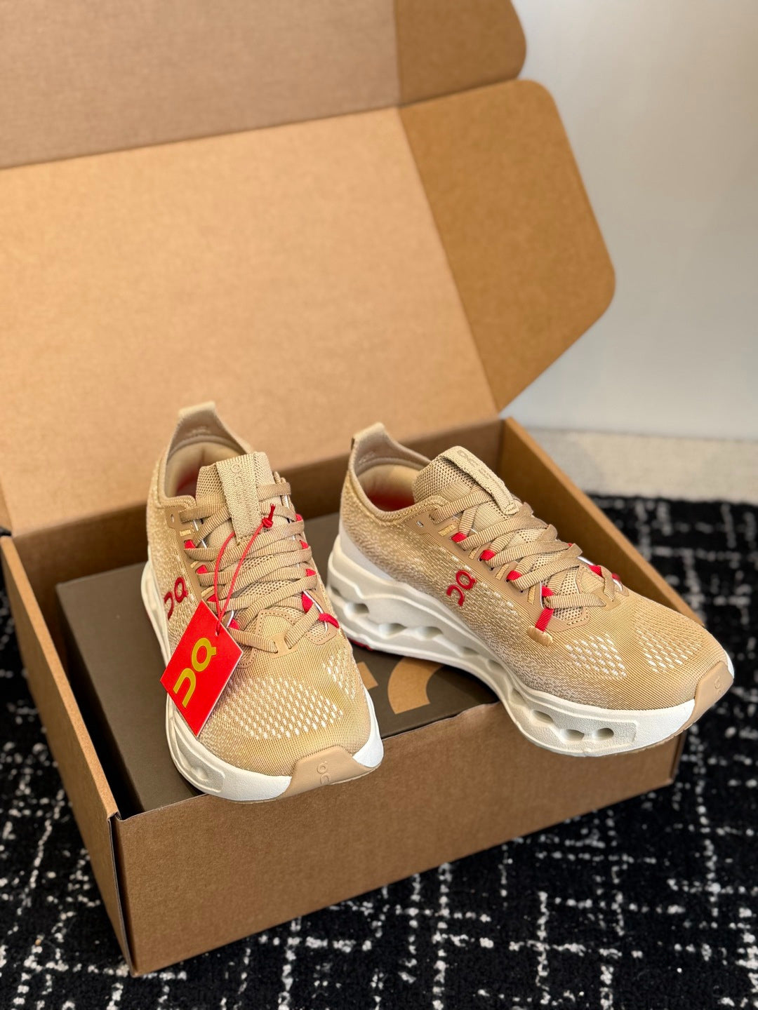 On Cloudtilt Sand Beige Knit Casual Jogging Sneakers