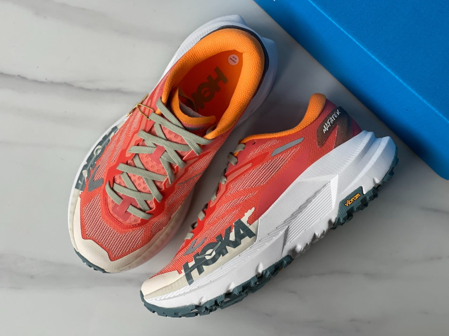 HOKA Mafate X Women Orange red | Light gray-green