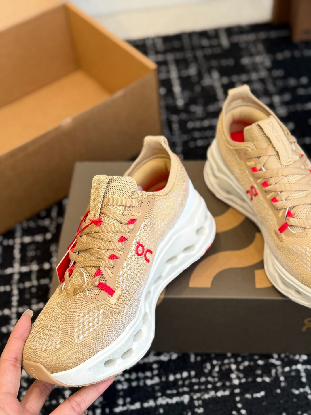 On Cloudtilt Sand Beige Knit Casual Jogging Sneakers