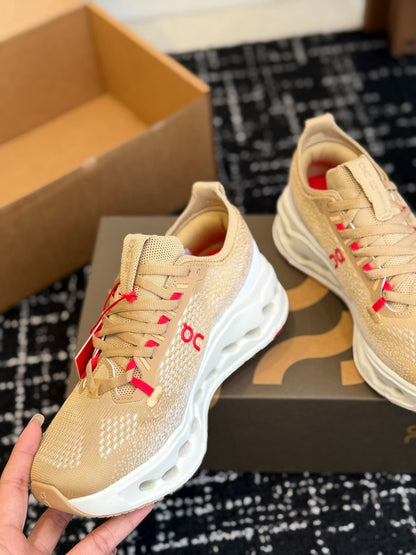 On Cloudtilt Sand Beige Knit Casual Jogging Sneakers