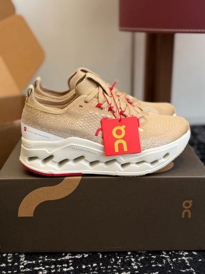 On Cloudtilt Sand Beige Knit Casual Jogging Sneakers
