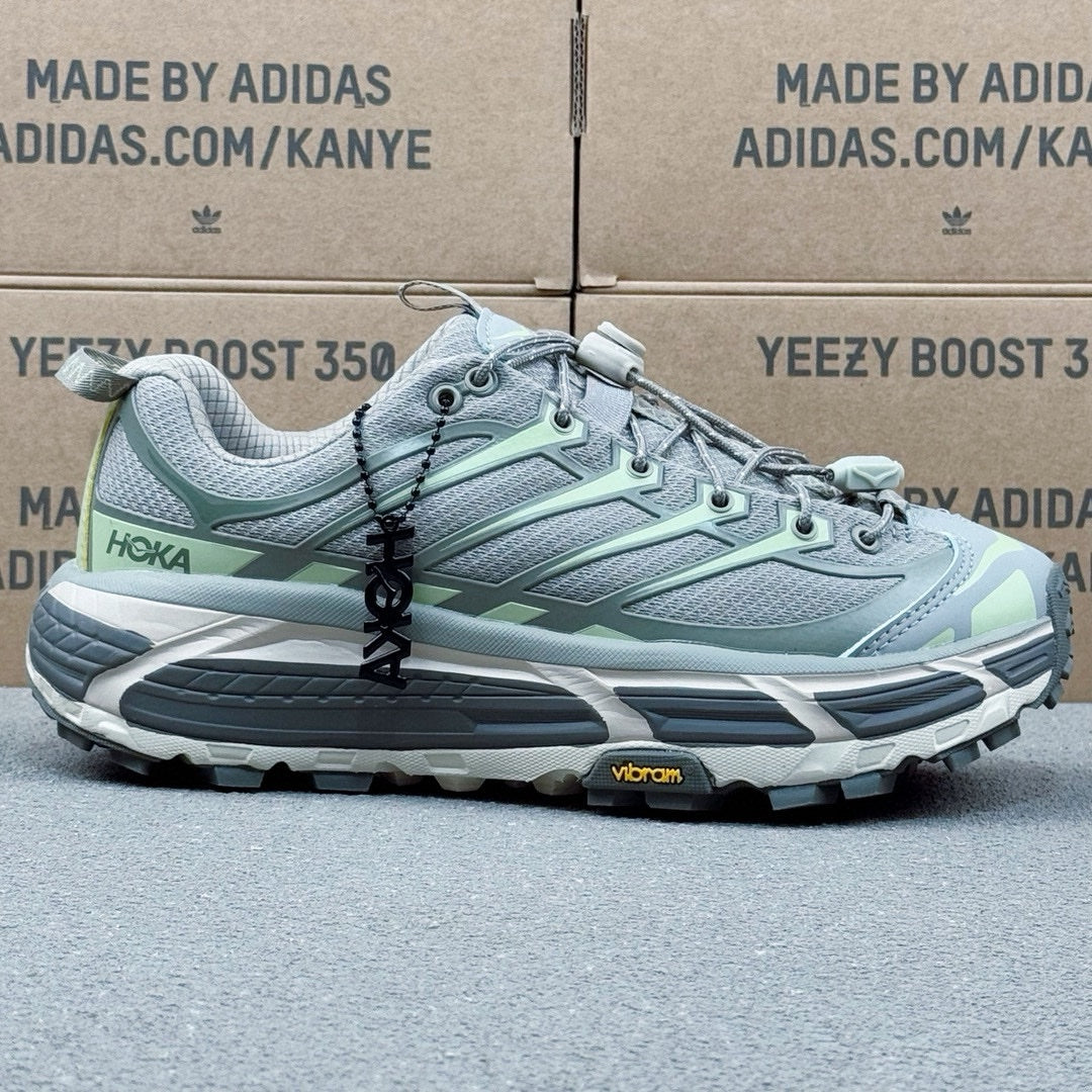 Hoka Mafate Three2 Gray-fluorescent cyan-green