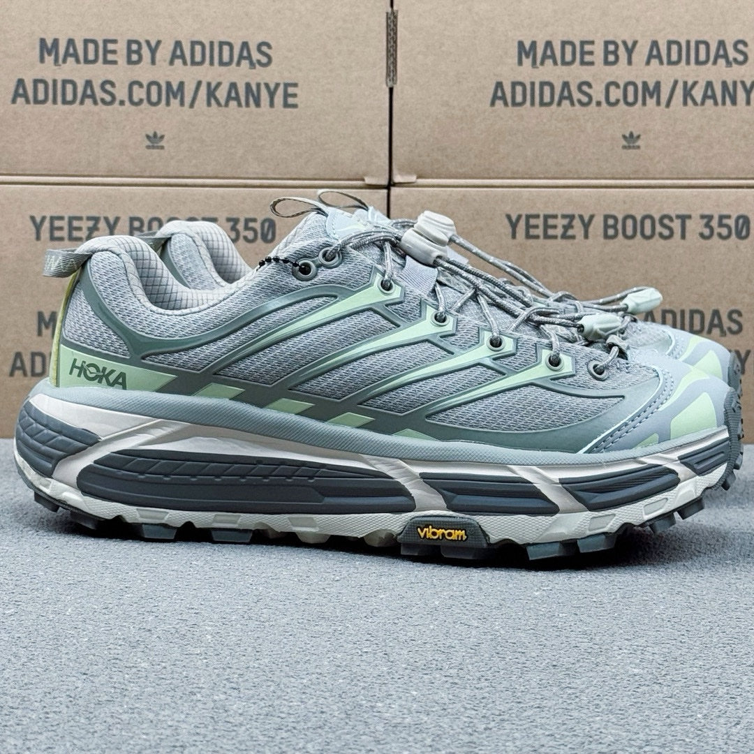 Hoka Mafate Three2 Gray-fluorescent cyan-green