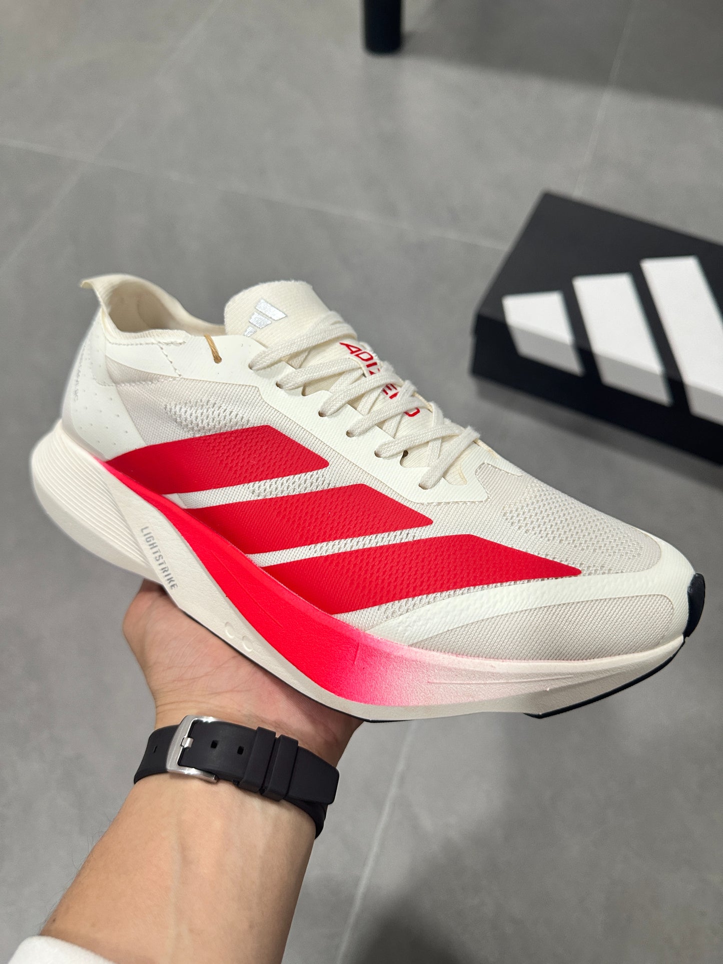 Adidas Adizero Evo SL (Off-White / Red colorway)