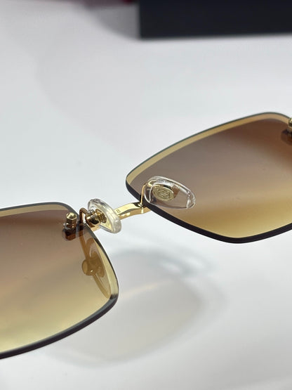 Cartier Gold-Tone Rimless Sunglasses with Gradient Brown Lenses & Diamond-Embellished Logo Temples