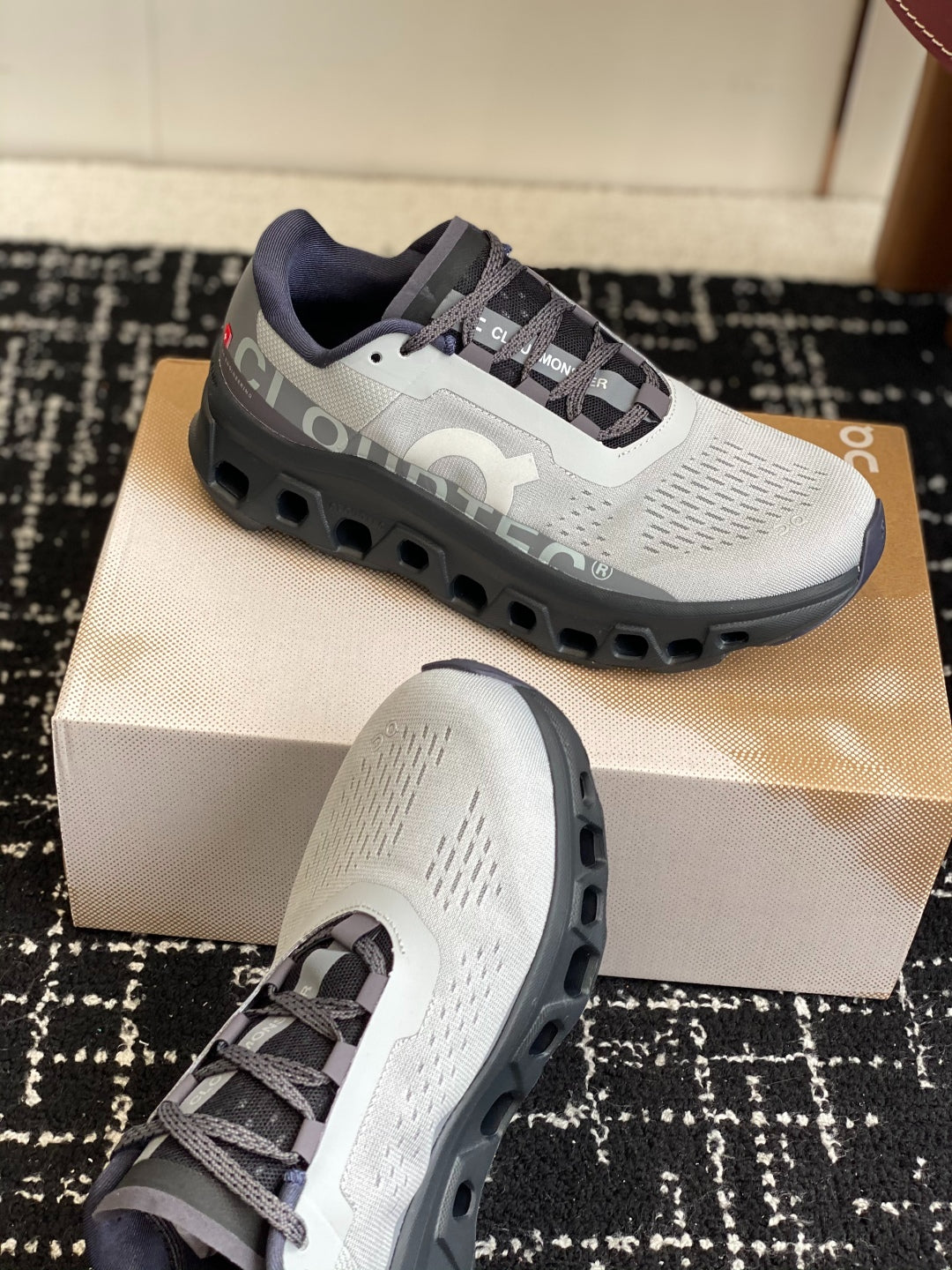 Cloudmonster Grey Black Cushioned Running Shoes Unisex Monster Chunky Sole Athletic Trainers
