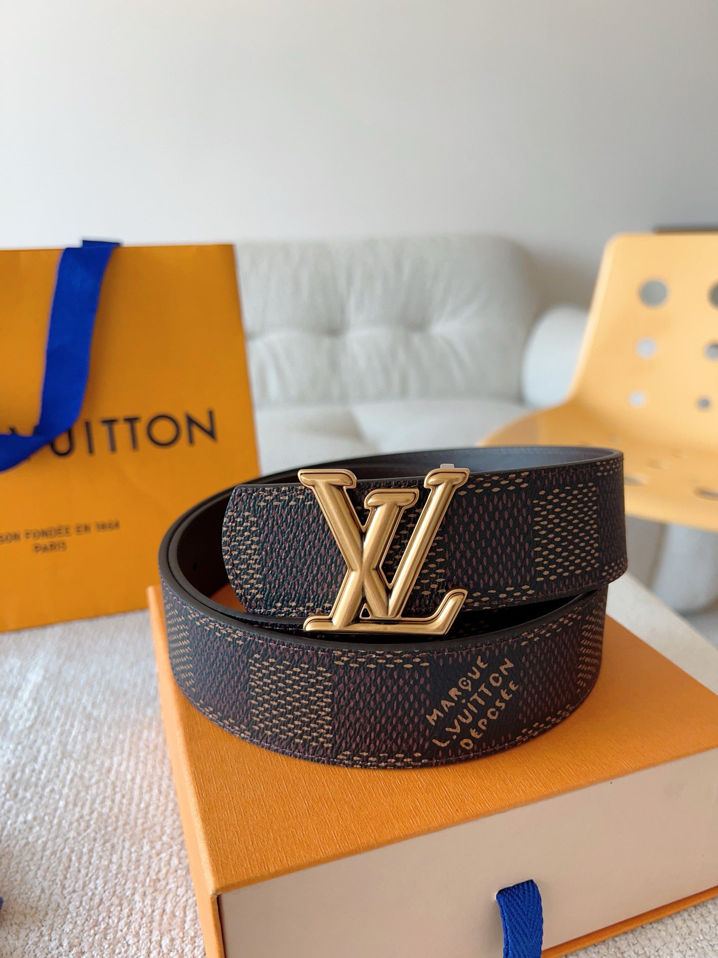 Black Dot Damier Pattern Men Belt Silver Metal LV Buckle Formal Dress Belt