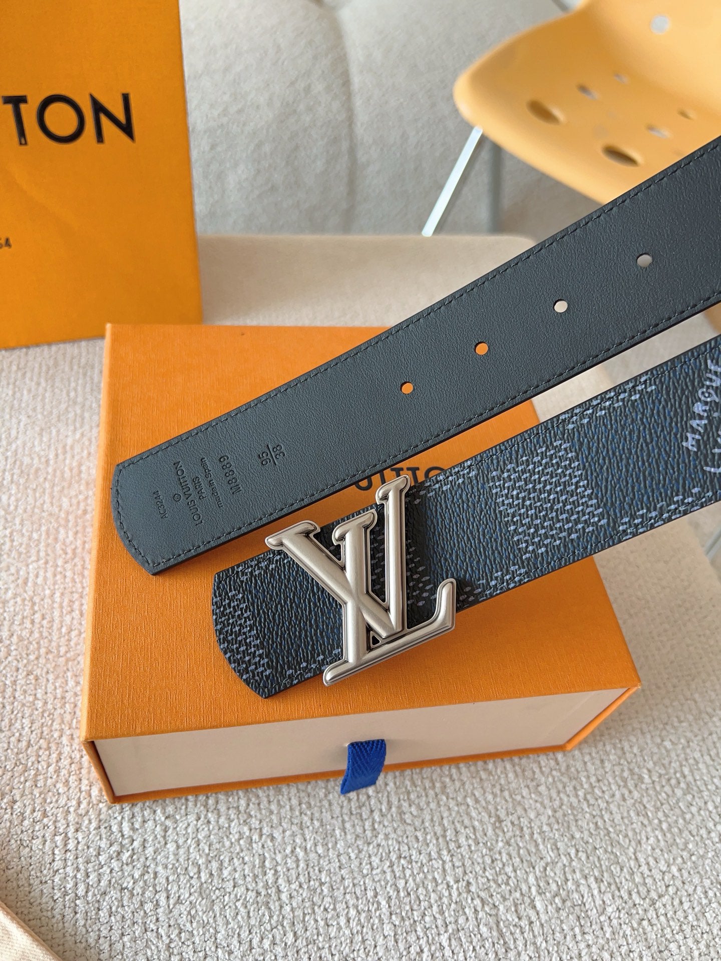 Black Dot Damier Pattern Men Belt Silver Metal LV Buckle Formal Dress Belt