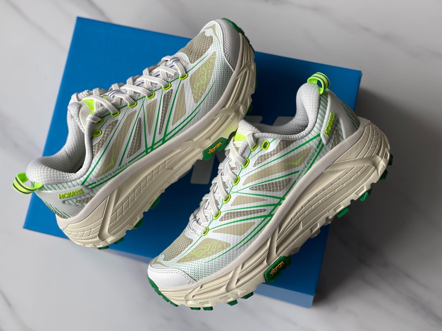 HOKA Mafate Speed 2 Beige | Fluorescent Green