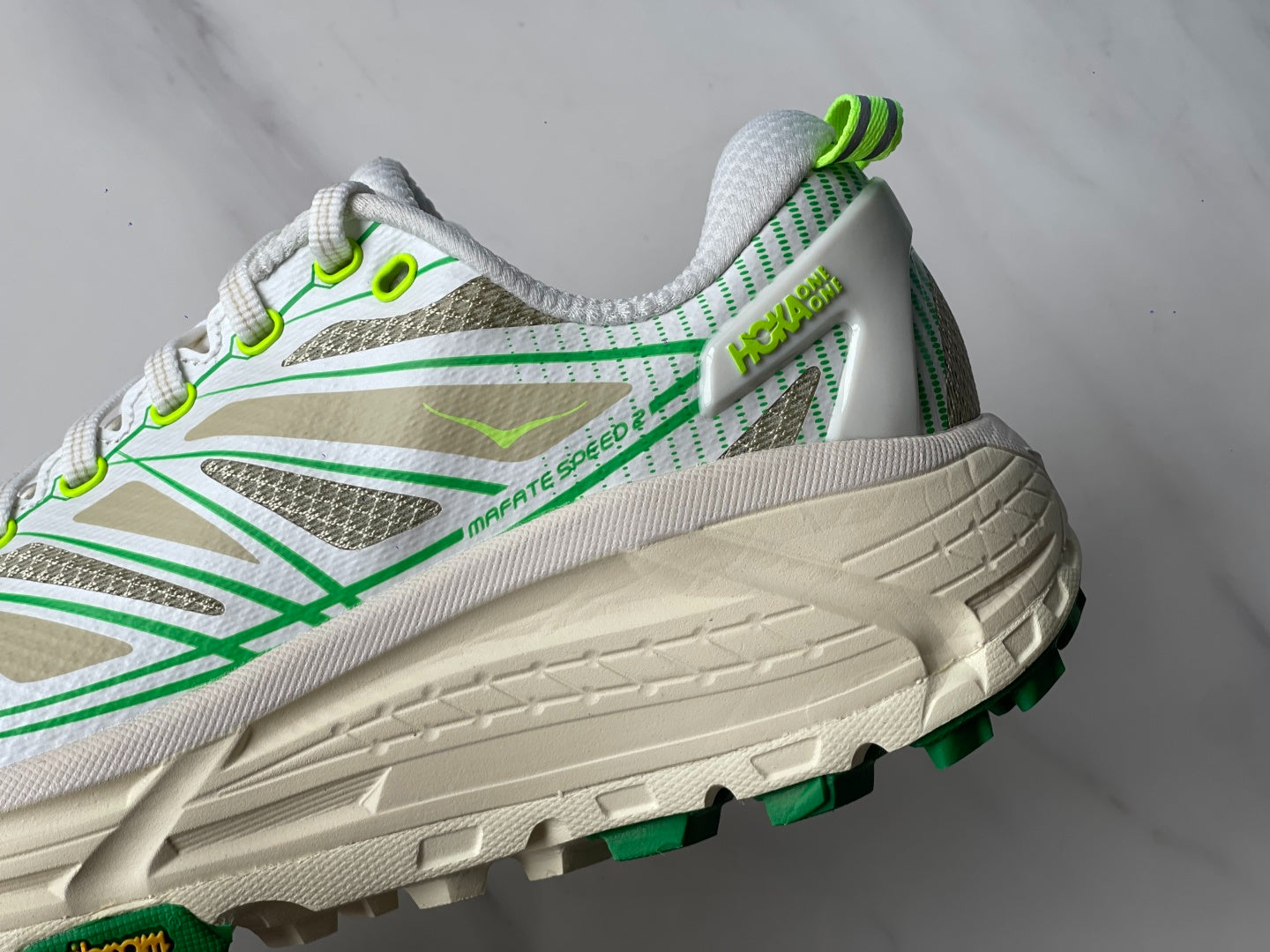 HOKA Mafate Speed 2 Beige | Fluorescent Green