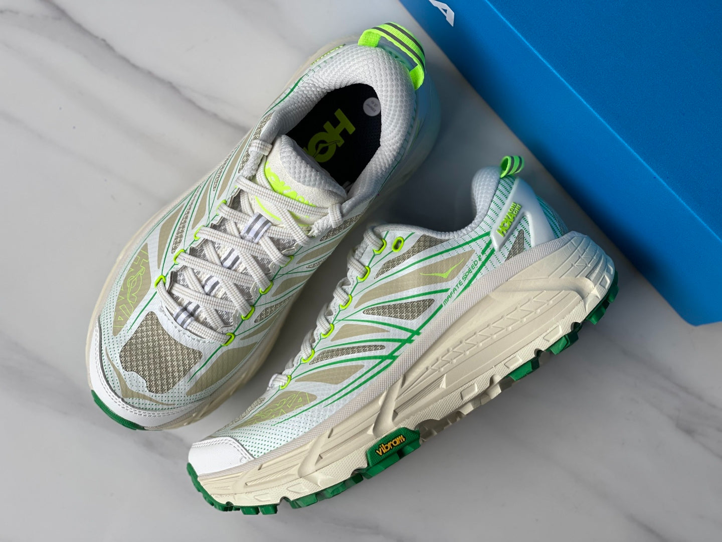 HOKA Mafate Speed 2 Beige | Fluorescent Green