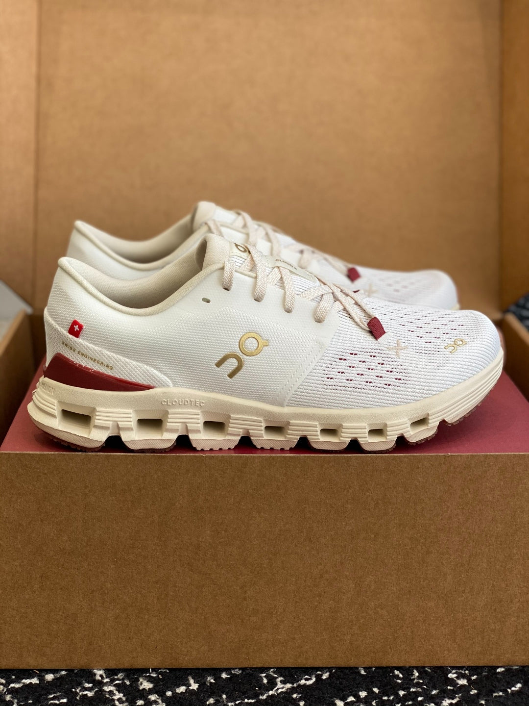 On Cloud X Off White Red Gold Mesh Casual Training Sneakers