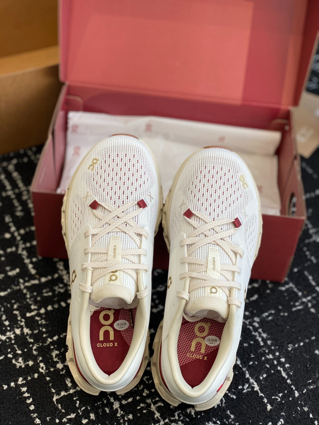 On Cloud X Off White Red Gold Mesh Casual Training Sneakers