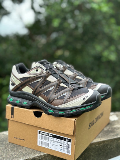 Salomon XA Pro 3D Brown Beige Green Accent Outdoor Performance Sneakers
