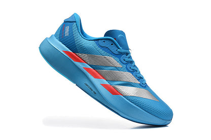 Adidas Adizero Evo SL Woven Running Shoes in Solar Blue / Silver Metallic / Lucid Red