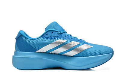 Adidas Adizero Evo SL Woven Running Shoes in Solar Blue / Silver Metallic / Lucid Red