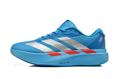 Adidas Adizero Evo SL Woven Running Shoes in Solar Blue / Silver Metallic / Lucid Red