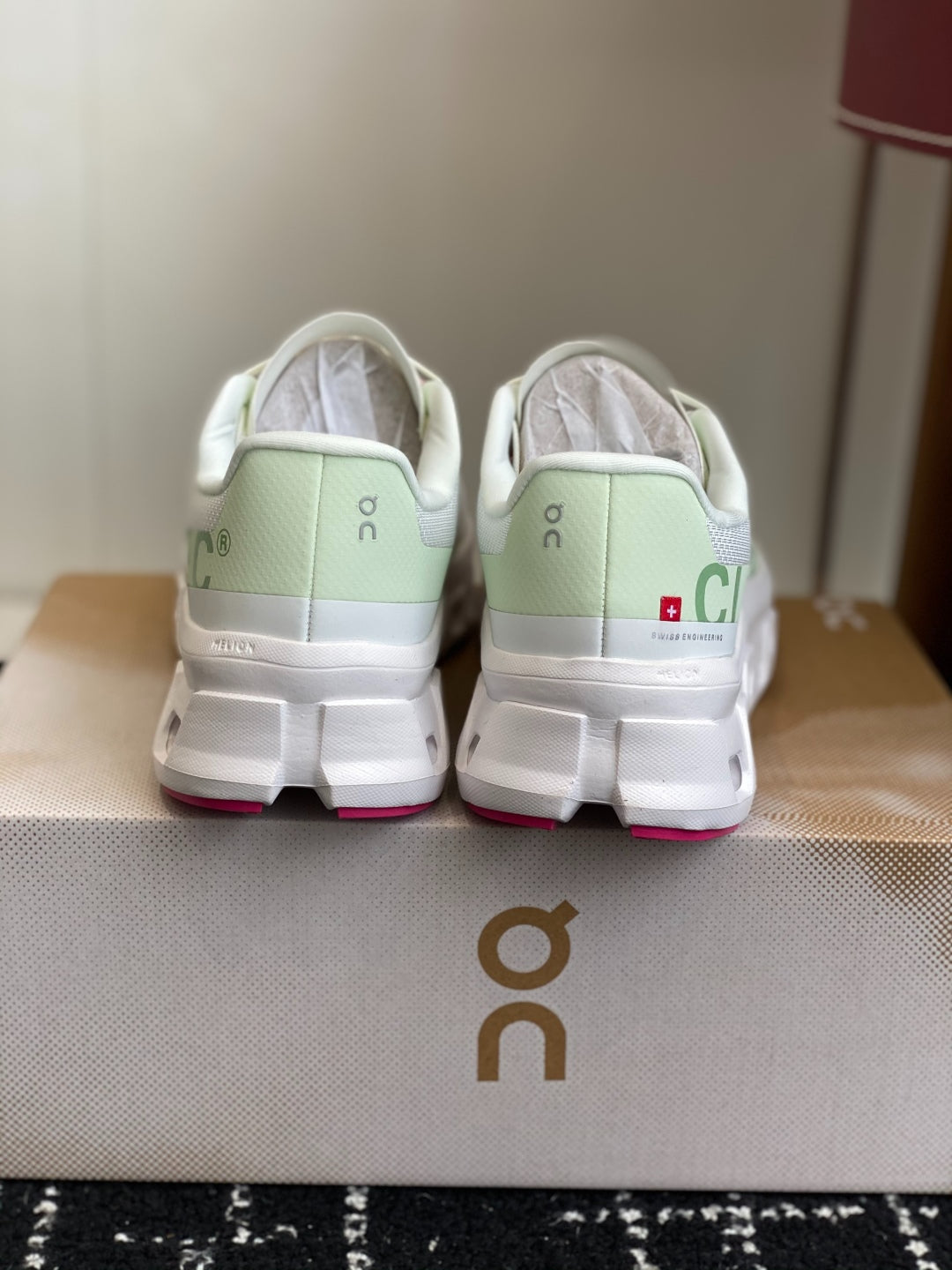 Cloudmonster White Mint Pink Cushioned Running Shoes Unisex Monster Chunky Sole Athletic Trainers