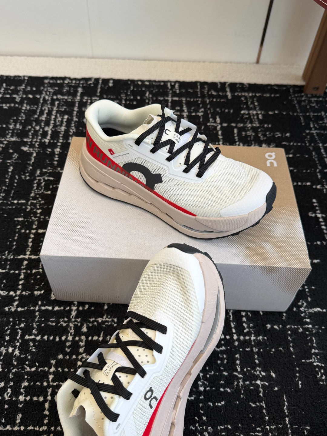 On Cloudmonster Unisex Road Running Sneakers Cream Off White Red Graphic Beige Thick CloudTec Sport Shoes