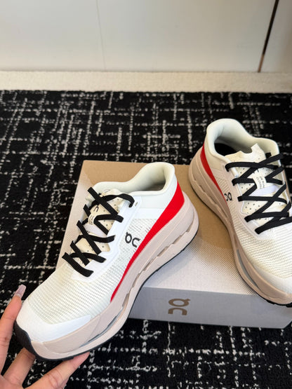 On Cloudmonster Unisex Road Running Sneakers Cream Off White Red Graphic Beige Thick CloudTec Sport Shoes