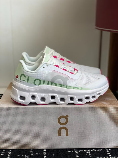 Cloudmonster White Mint Pink Cushioned Running Shoes Unisex Monster Chunky Sole Athletic Trainers