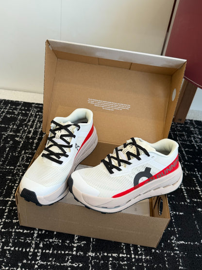 On Cloudmonster Unisex Road Running Sneakers Cream Off White Red Graphic Beige Thick CloudTec Sport Shoes