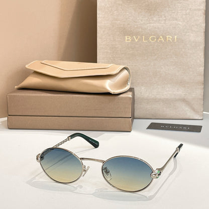 Bvlgari Serpenti Forever Luxury Oval Metal Sunglasses with Gold Frame and Gradient Grey Lenses