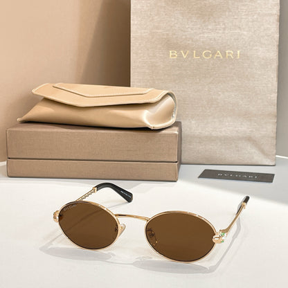 Bvlgari Serpenti Forever Luxury Oval Metal Sunglasses with Gold Frame and Gradient Grey Lenses