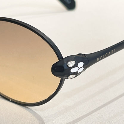 Bvlgari Serpenti Forever Luxury Oval Metal Sunglasses with Gold Frame and Gradient Grey Lenses