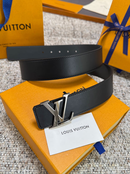 Solid Black Smooth Cow Leather Men Belt Gold Metal Initial Buckle Formal Dress Belt