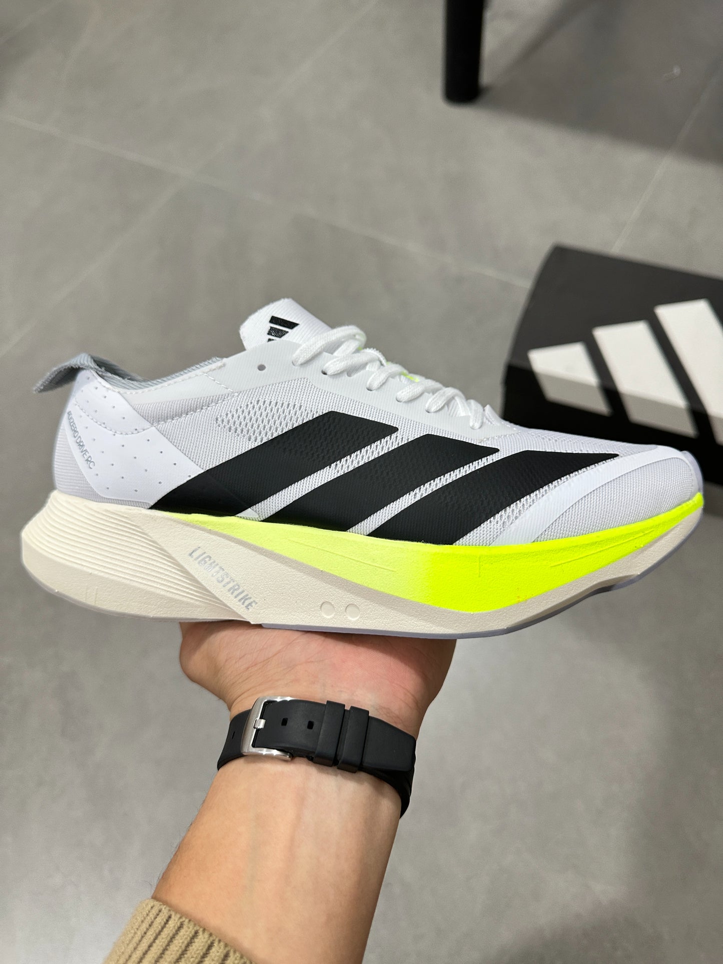 Adidas Duramo Speed (Cloud White / Core Black / Lucid Lemon colorway)