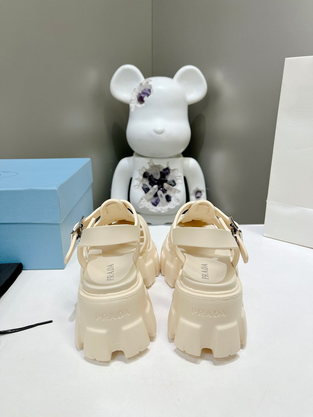 Women Off White Platform Roman Fisherman Sandals Triangle Metal Logo Adjustable Ankle Buckle Casual Shoes