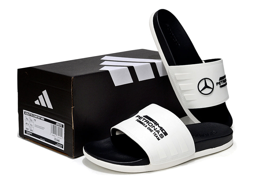 Adidas x Mercedes-Benz Adilette Slides White Black Custom-Edition
